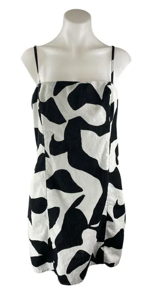 Abercrombie & Fitch Black White Linen Abstract Sleeveless Mini Cami Tank Dress M thumbnail 1
