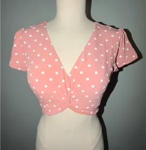 Abercrombie & Fitch Polka Dot Twist-Front Crop Top - Pink thumbnail 1