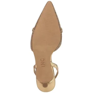 NWT INC International Concepts Slingback Kitten-Heel Pumps Gold Crystal 5M thumbnail 5