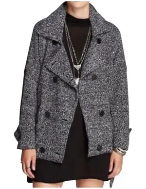FREE PEOPLE Wool Blend Tweed Boucle Peacoat Double Breasted Moto Jacket S thumbnail 1