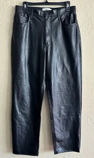 Abercrombie & Fitch Women's Black Cropped Faux Leather Straight Leg Pants thumbnail 1
