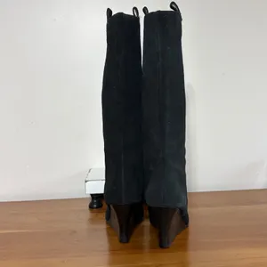 Relativity Tatum Black Suede Wedge Knee High Boots Womens 9M Side Zip Moc Toe‎ thumbnail 5