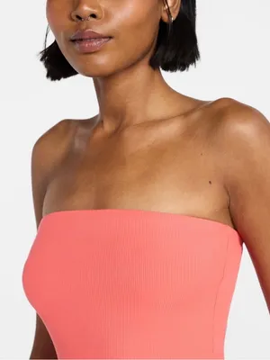 No Boundaries Strapless Coral Fire Bodycon Mini Tube Dress thumbnail 4