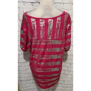 Chelsea & Theodore pink top with a silver distressed horizontal stripes 2X thumbnail 3