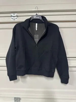 Fabletics COZY FLEECE HALF ZIP SWEATSHIRT, BLACK, M Womens New thumbnail 3