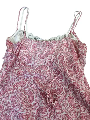Vintage Anchor Blue Pink Paisley Babydoll Top Tie Back Cream Lace Trim Y2K thumbnail 5