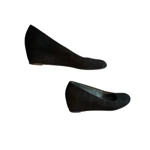 Stuart Weitzman Women Black Textured Shimmer Wedge Pumps Size 9N Made in Spain thumbnail 4