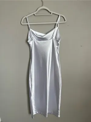 XXXITICAT White Silver Satin Cowl Midi Dress Sz S thumbnail 6