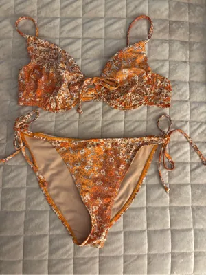 Cotton On Orange Floral Tie-Side Bikini Set Women’s Size M thumbnail 1