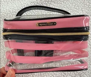 Victoria's Secret clear pink strip Cosmetic Bag thumbnail 1