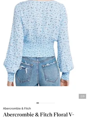 Abercrombie & Fitch Ditsy Floral Smocked V Neck Crop Top Blue S thumbnail 2