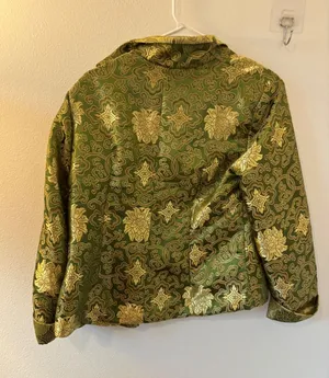 Ming Xing Green Gold Brocade Floral Medallion Jacket Size 38 Traditional Style thumbnail 1