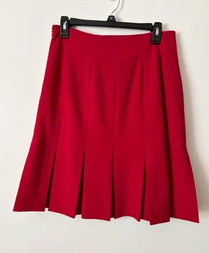 Nine West Vibrant Red A-Line Pleated Skirt thumbnail 1