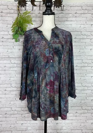 Vintage Y2K Whimsigoth Dark Tie Dye Swing 3/4 Sleeve Tunic thumbnail 1