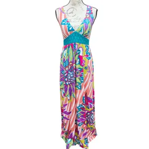 Flying Tomato Floral Striped Maxi Dress V-Neck Open Back ID10766 Multicolor M thumbnail 2