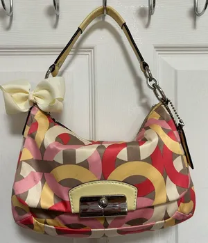 COACH Y2K F22748 Geometric Print Hobo Bag in Red Pink Gold /crossbody bag thumbnail 1