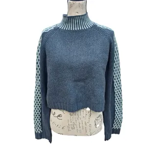 Wild Fable NWT Mock Neck Ribbed Sweater Blue Raglan Sleeve‎ Medium thumbnail 2