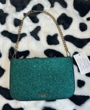 Kate Spade Teal Glitter Clutch with Gold Chain thumbnail 1