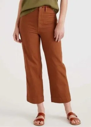 Quince High Rise Cropped Wide Straight Pants Women’s 31 Rust Orange Twill thumbnail 1