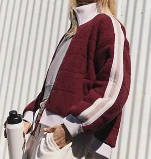 NWT Free People FP Movement Fleecy Sherpa Scrunchy Pippa Jacket in Burgundy Red thumbnail 2