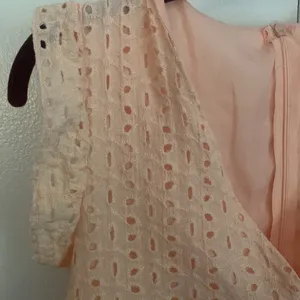 Peach color eyelet babydoll mini dress - small thumbnail 4
