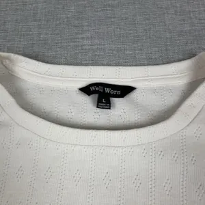 Well Worn T-Shirt Womens L White Crew Neck Long Sleeve Pointelle Knit Top thumbnail 2