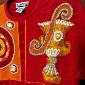 Vintage Grecian Embroidered‎ Sweater M Eccentric Artsy Geometric Maximalist 90s thumbnail 8