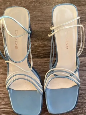 Vintage bebe leather strappy heeled sandals square open toe Women’s 8.5 Spain thumbnail 1
