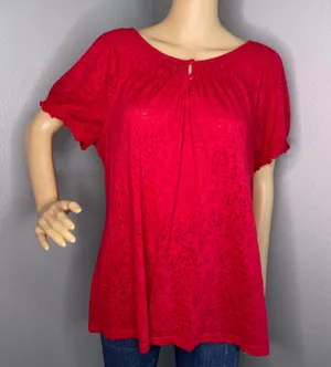 Kim Roger’s Short Sleeve Floral Print Top Blouse Red Size XL thumbnail 1