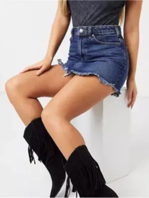 Free People Bailey Denim Mini Skirt Frayed Mountain Blue Size 28 thumbnail 3