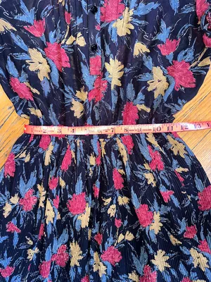 Vintage Ark Reworked midi dress black w/floral pattern and black lining Sz 6 thumbnail 10