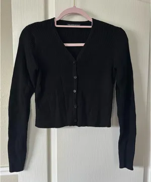 Brandy Melville Black V Button down ribbed Cardigan thumbnail 1