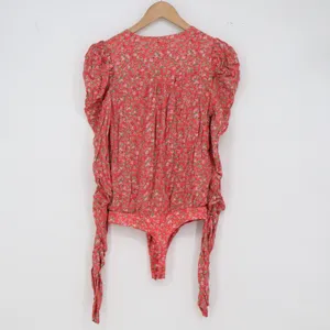 AFRM Bodysuit Womens S Red Floral Puff Ruched Long Sleeve thumbnail 4