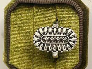 Boho/Chic Silver Oval Flower Design Stainless Steel Silver Statement Ring Size 6 thumbnail 2
