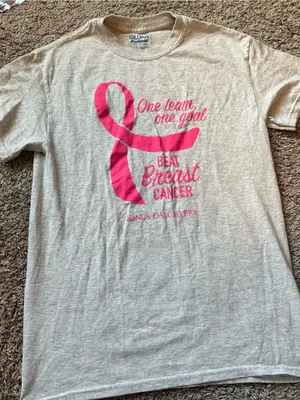 Gildan Gray Short Sleeve Tee with Pink Breast Cancer Ribbon Graphic thumbnail 2