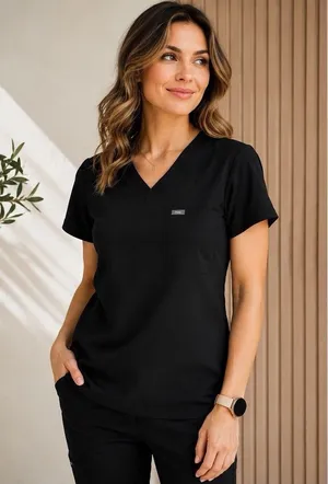 FIGS Set Catarina One Pocket Scrub Tops Medium Orange And Black EUC thumbnail 1