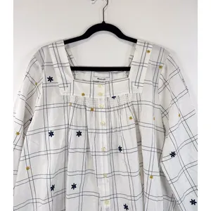 NWT Madewell Womens Top White Embroidered Windowpane Square Neck Button Down 2XL thumbnail 8