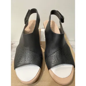Clarks Lafley Joy Black Leather Perforated Wedge Sandals 8.5M 45421‎ New thumbnail 2