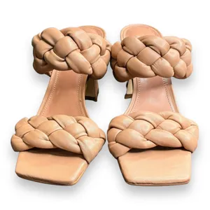 Marc Fisher Womens Hammy Heeled‎ Sandal 5.5M Leather Chunky Woven Straps Tan thumbnail 2