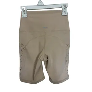 Aerie Move Laser-Cut High Waisted Bike Shorts Neutral XS Pockets thumbnail 2