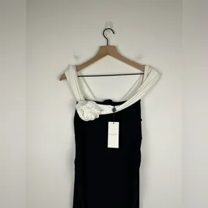 Club L On Bloom Black & White Bardot Maternity Maxi Dress Flower Wedding‎ Sz 8 thumbnail 4