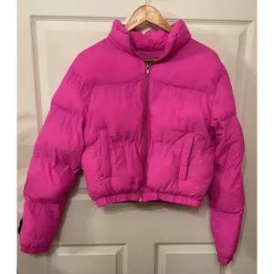 Sweet Habit Pink Puffer Jacket Cropped Hot Pink Y2K Winter Coat, Small thumbnail 2