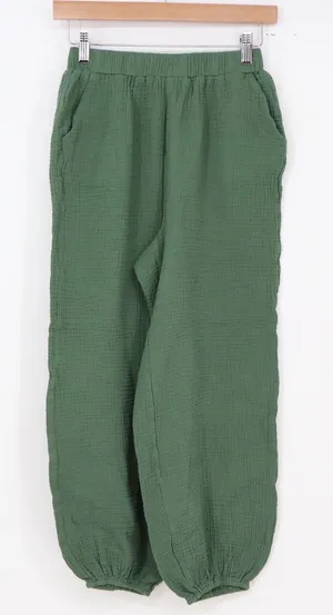 Totatuit Joggers Womens S Green Cotton Gauze Textured Elastic Waist Excellent thumbnail 1