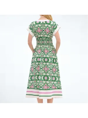 Entro Women’s Botanical Cap Sleeve Midi Dress in Green Size S thumbnail 2