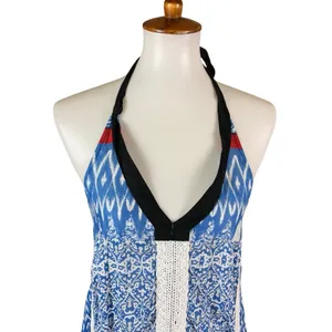 Khaadi Khaas Boho Halter Maxi‎ Dress Blue Patchwork 100% Cotton Small thumbnail 2