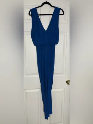 MISA Los Angeles Leza Gathered Crossover Sleeveless Tulip Maxi Dress in Blue L thumbnail 7