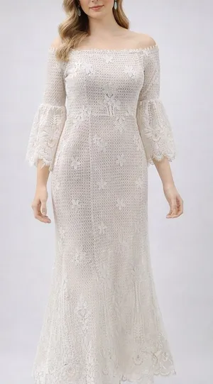 The Room Lace Dress Juniors L Ivory Off Shoulder Bell Sleeve Bridal Graduation thumbnail 1