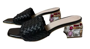 Jingpin Women's Black Rhinestone Block Heels Size EU 40 US 9 Sandals Maximalist thumbnail 1