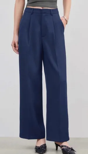 Cider Navy Blue Mid Rise Pleated Straight Leg Pants Size XL thumbnail 1