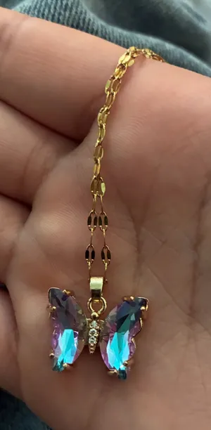 Gold & Purple Crystal Butterfly Necklace, New Statement Everyday Necklace, Gift thumbnail 1